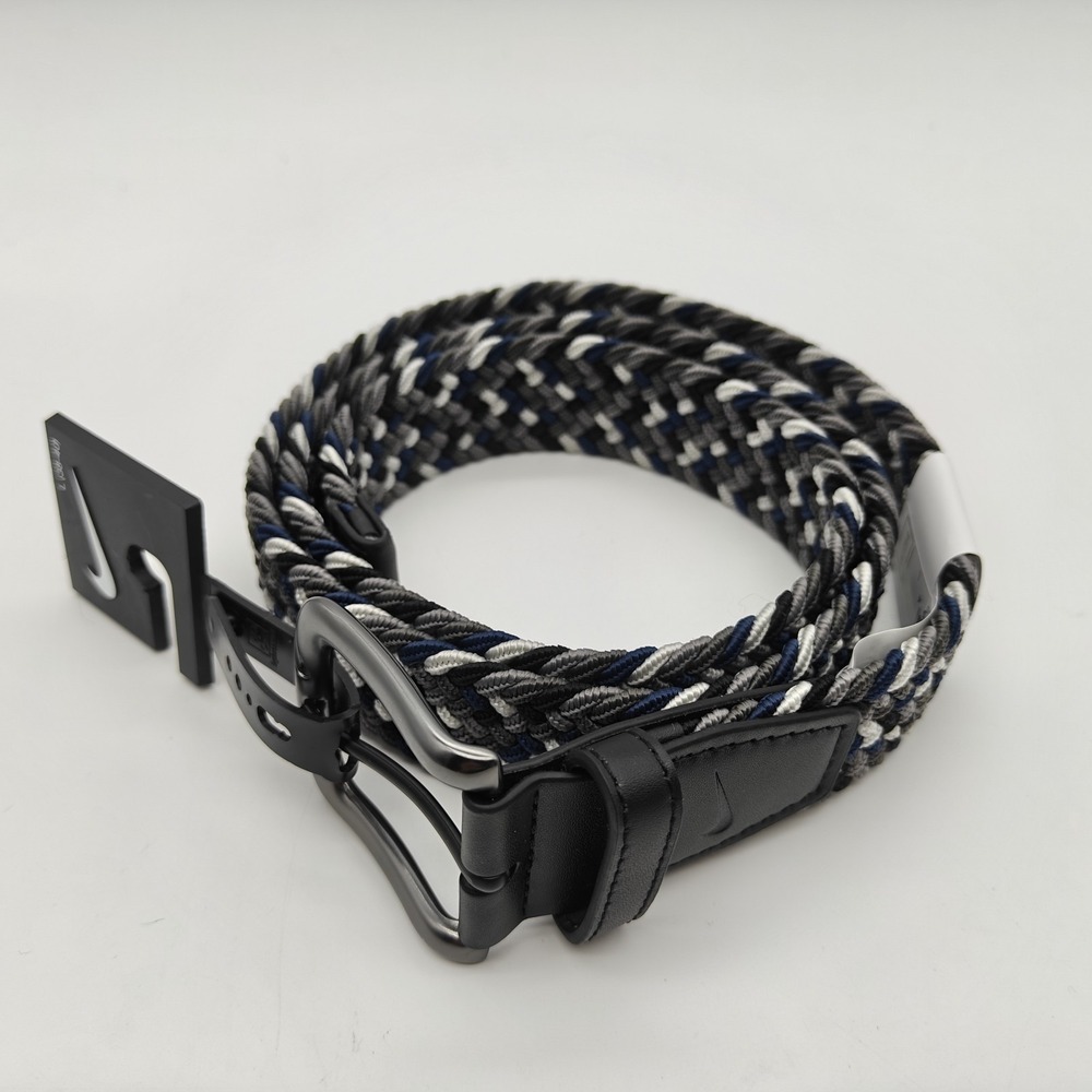 Nike Braided Stretch Belt Men's Large 38-40 Gray Blue White Woven Golf NWT - Picture 10 of 12